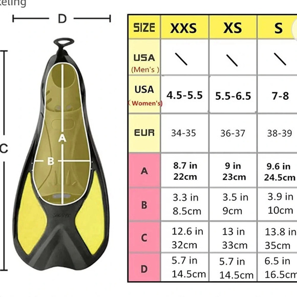 New!! Unisex swim fins size black/yellow, Size XS - Picture 5 of 7